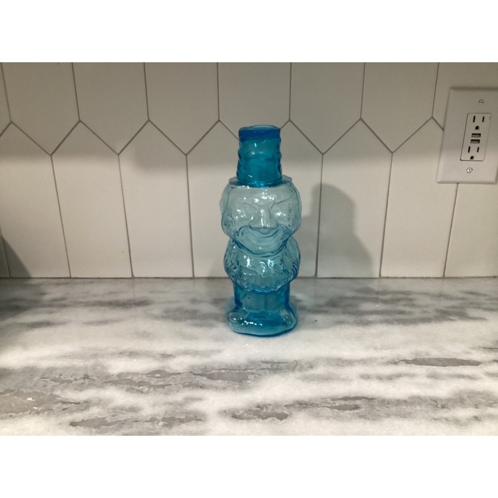Vintage 1970s Tiara Indiana Glass Blue Jolly Mountaineer Decanter Shot Glass